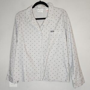 Figs Cardiology Heart Pajama Long Sleeve Button Top Grey Poplin Cotton Medium